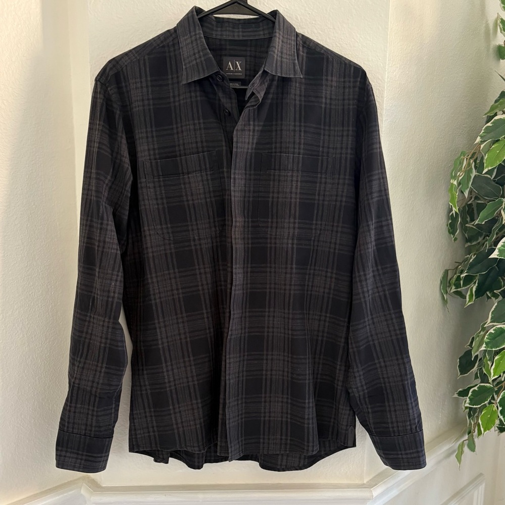Armani Exchange Dark Plaid Button Down Shirt